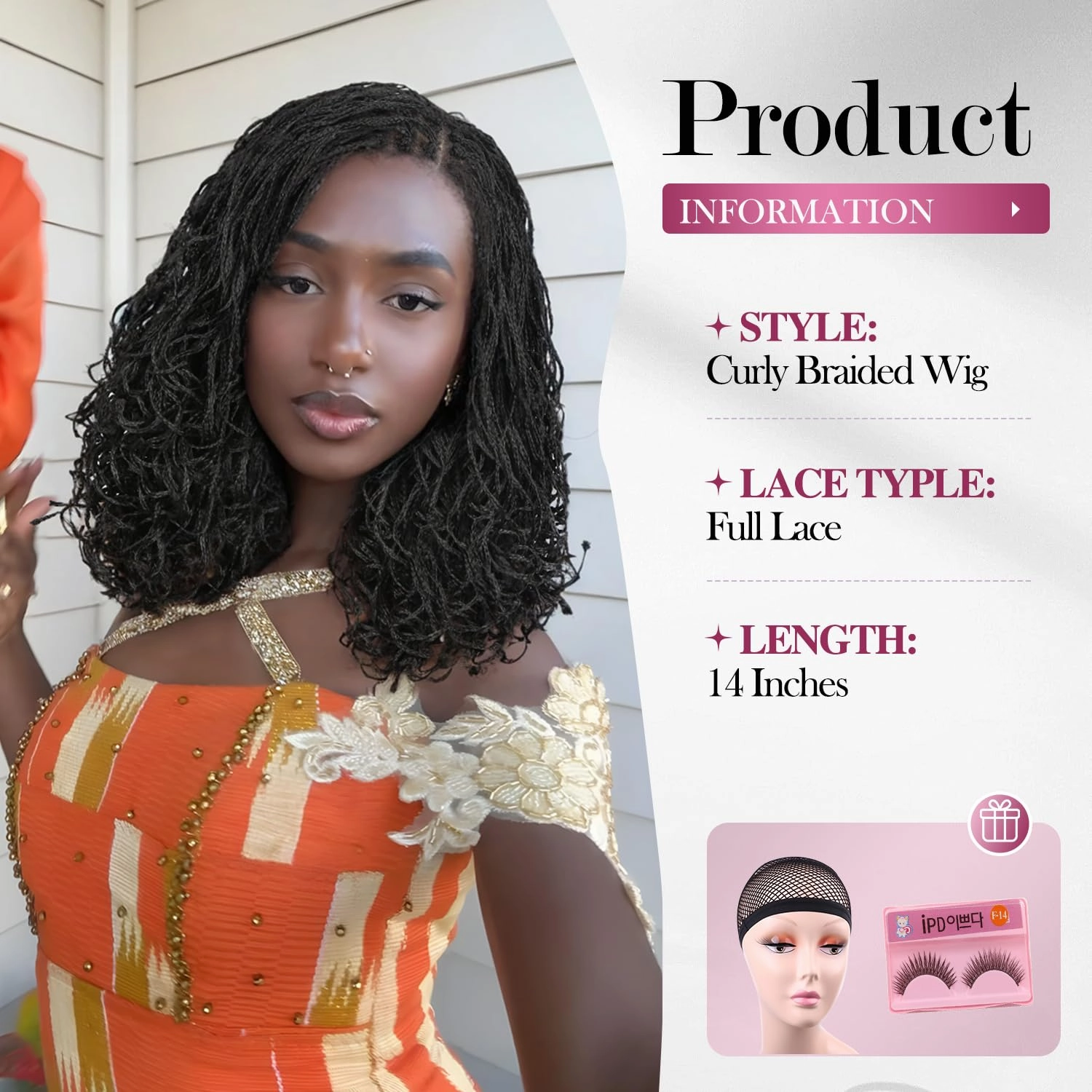 Micro Twist Braided Double Full Lace Wigs for Black Women Mini Braid Wig with Baby Hair Short Curly Box Braid Lace Synthetic Black Hair 14Inch