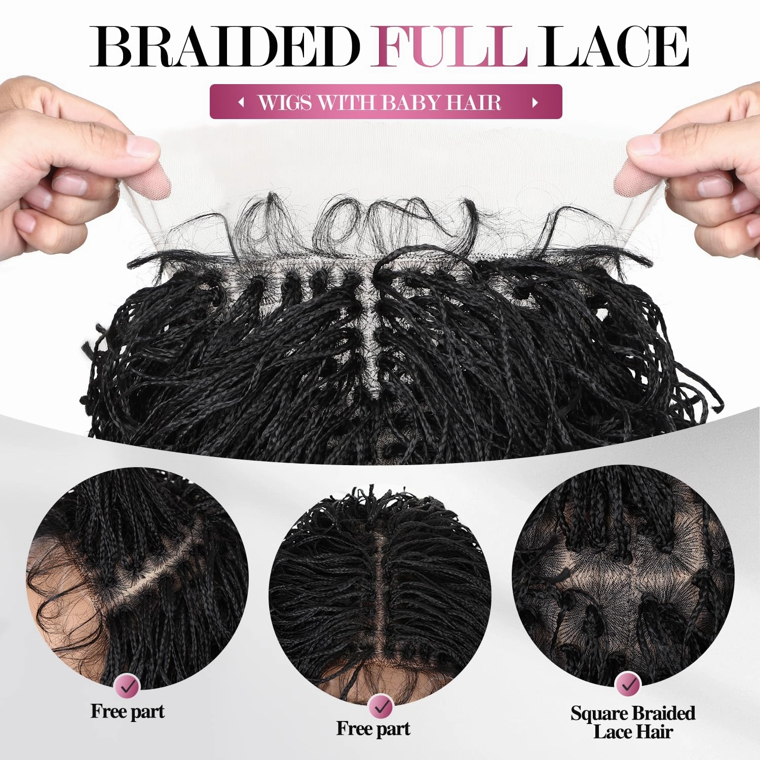 Micro Twist Braided Double Full Lace Wigs for Black Women Mini Braid Wig with Baby Hair Short Curly Box Braid Lace Synthetic Black Hair 14Inch