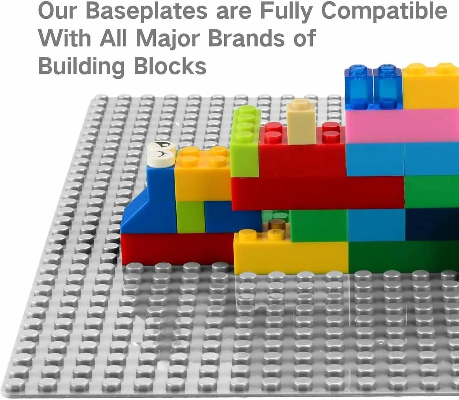 MIMAX Peel-and-Stick Baseplates 8PCS (10"x10"), Toy Building Brick Blocks Base Plates, Self Adhesive Baseplate for All Major Brands, Build On Table Wall (White)