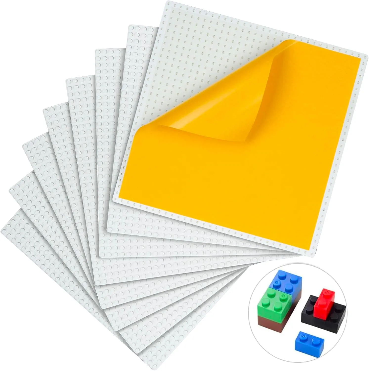 MIMAX Peel-and-Stick Baseplates 8PCS (10"x10"), Toy Building Brick Blocks Base Plates, Self Adhesive Baseplate for All Major Brands, Build On Table Wall (White)