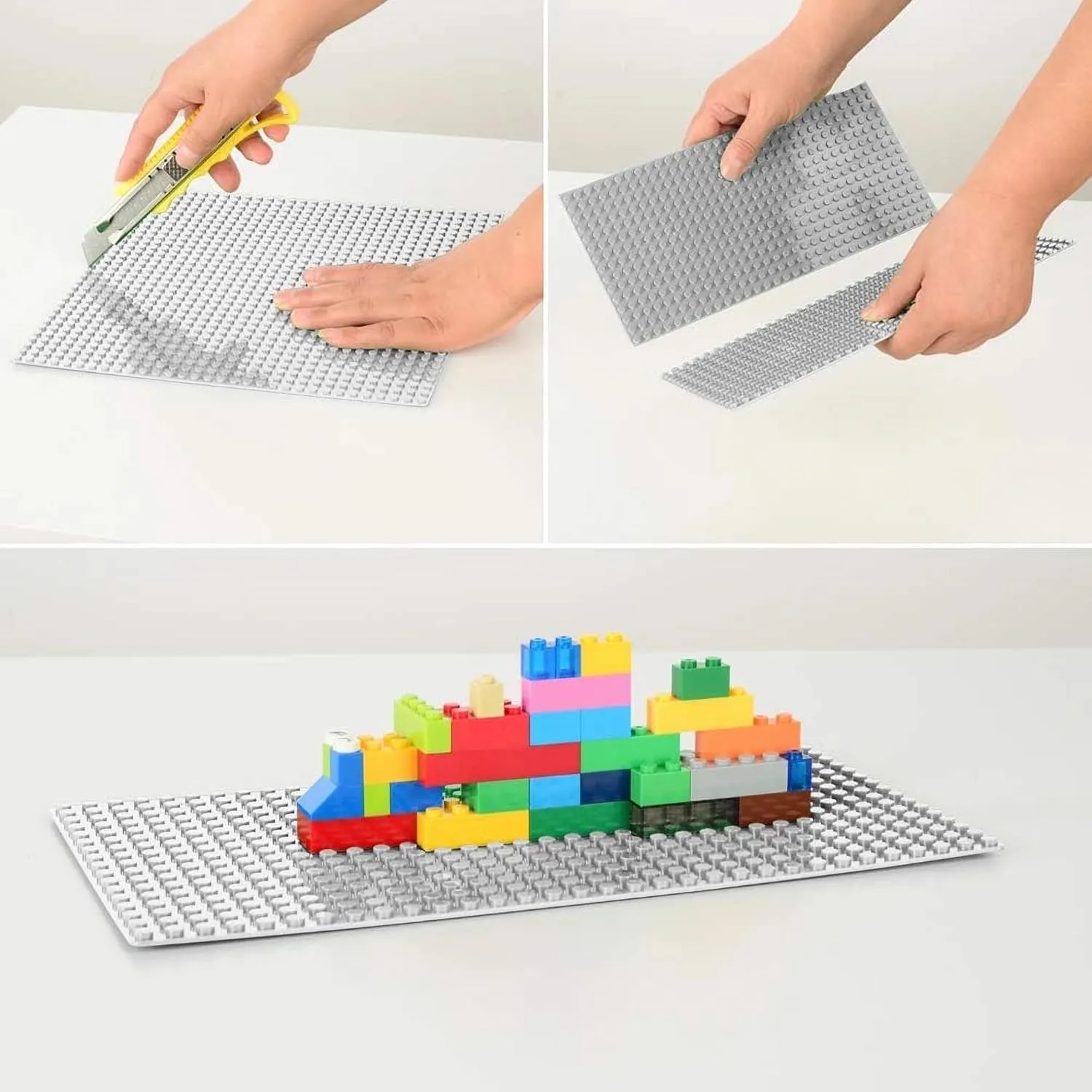 MIMAX Peel-and-Stick Baseplates 8PCS (10"x10"), Toy Building Brick Blocks Base Plates, Self Adhesive Baseplate for All Major Brands, Build On Table Wall (White)