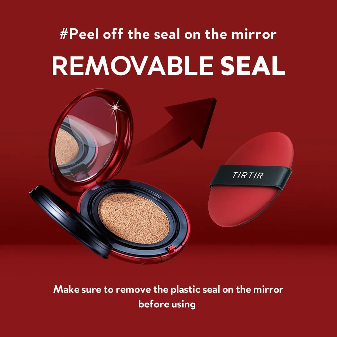 [*Mini Size*] TIRTIR Mask Fit Red Cushion Foundation | Full coverage, Weightless, Skin fit, Satin Glow Finish, Korean Makeup, beauty, Tattoo cover up, Buildable (#22C Peach Beige, 0.15 Fl Oz)