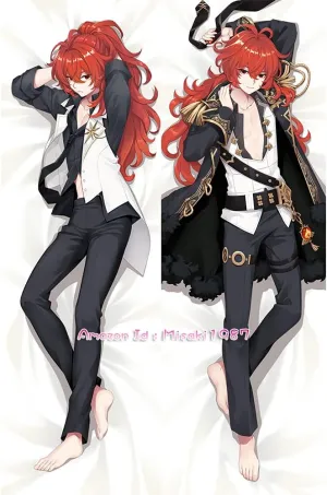 MISAKI1987 Genshin Impact Diluc Anime Dakimakura Hugging Body Pillow Case Cover 150cm X 50cm Peach Skin