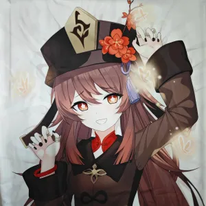 MISAKI1987 Genshin Impact Hu Tao Anime Girl Dakimakura Hugging Body Pillow Case Cover 150cm X 50cm (Peach Skin)