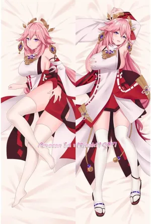 MISAKI1987 Genshin Impact Yae Miko Anime Girl Dakimakura Hugging Body Pillow Case Cover 150cm X 50cm Peach Skin