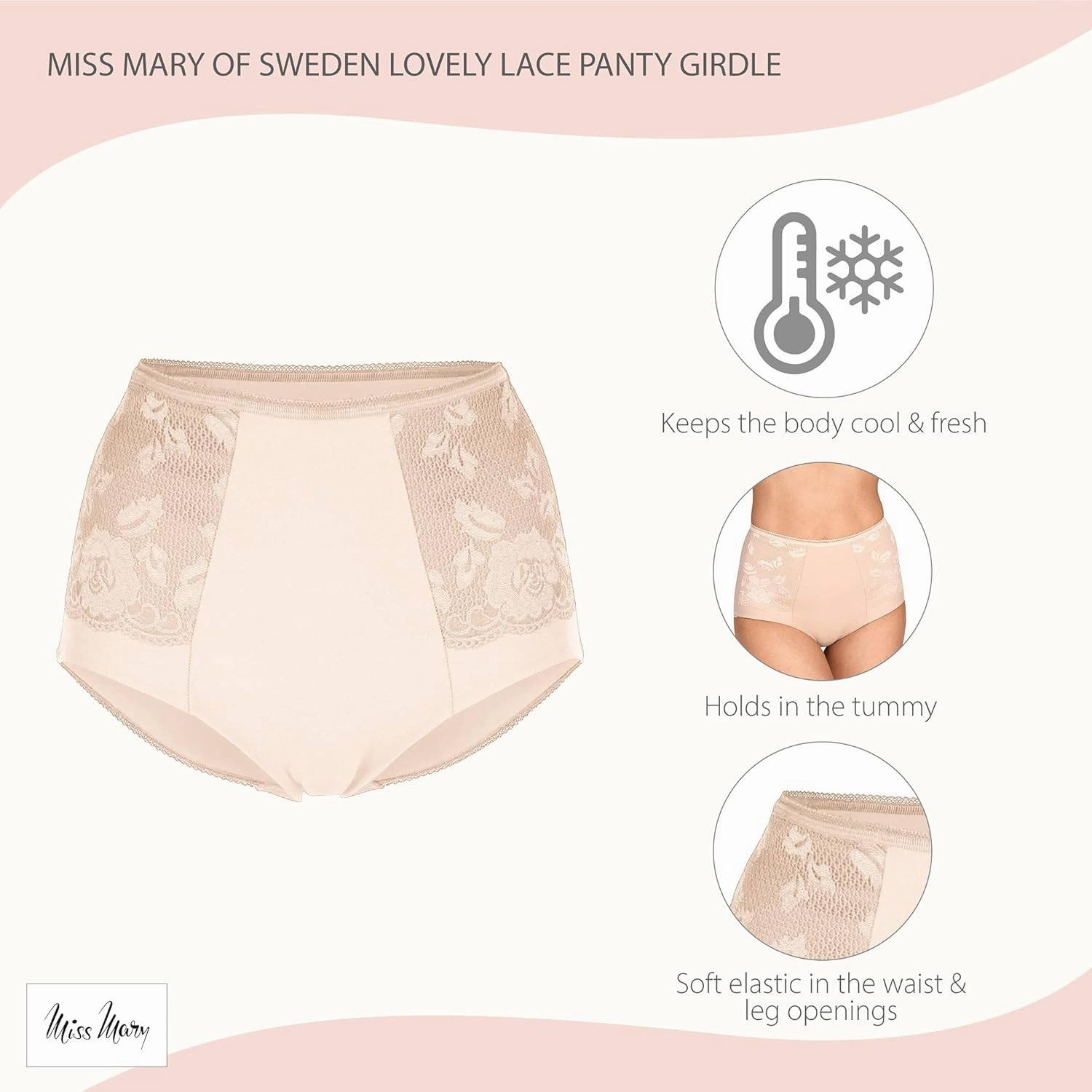 Miss Mary of Sweden Lovely Lace Womens Panty Girdle Cotton Firm stomach Control
