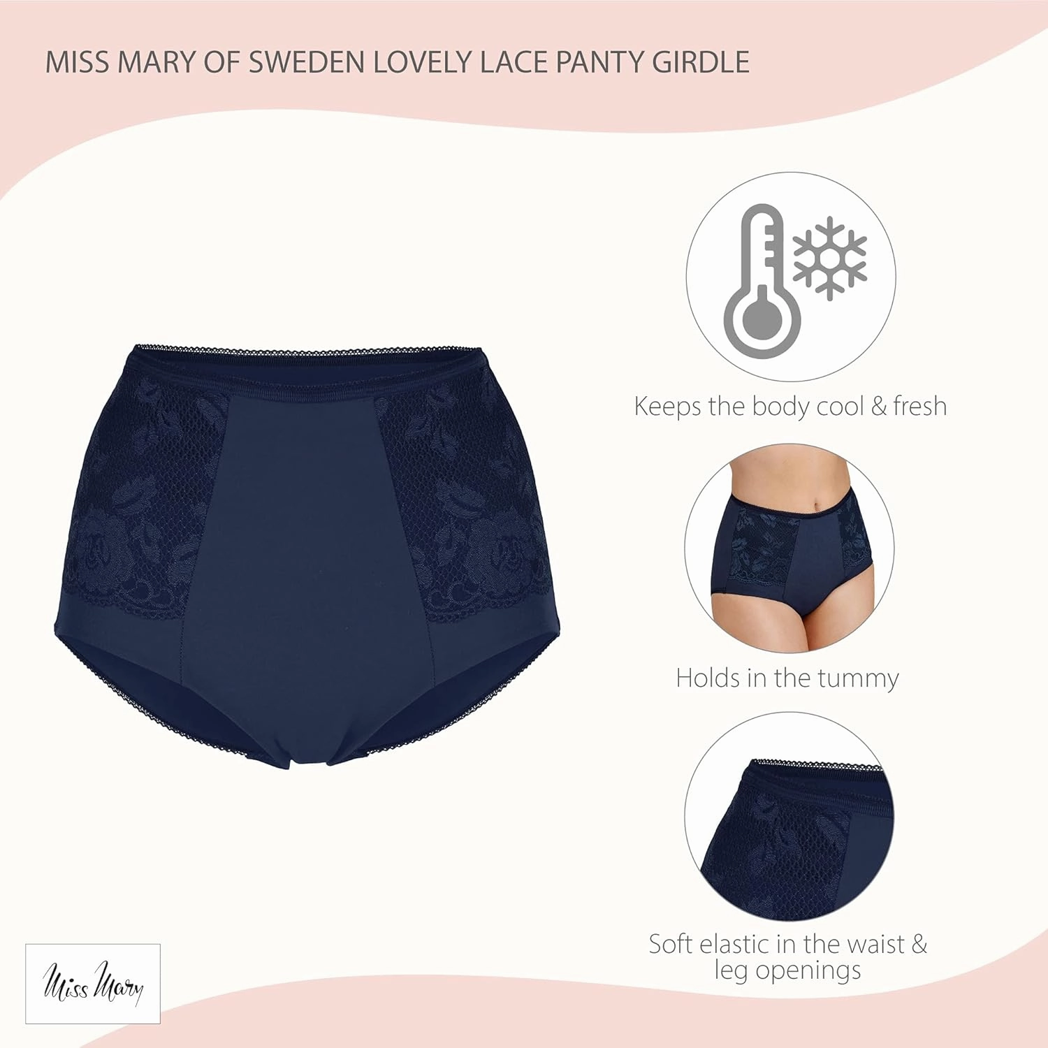 Miss Mary of Sweden Lovely Lace Womens Panty Girdle Cotton Firm stomach Control