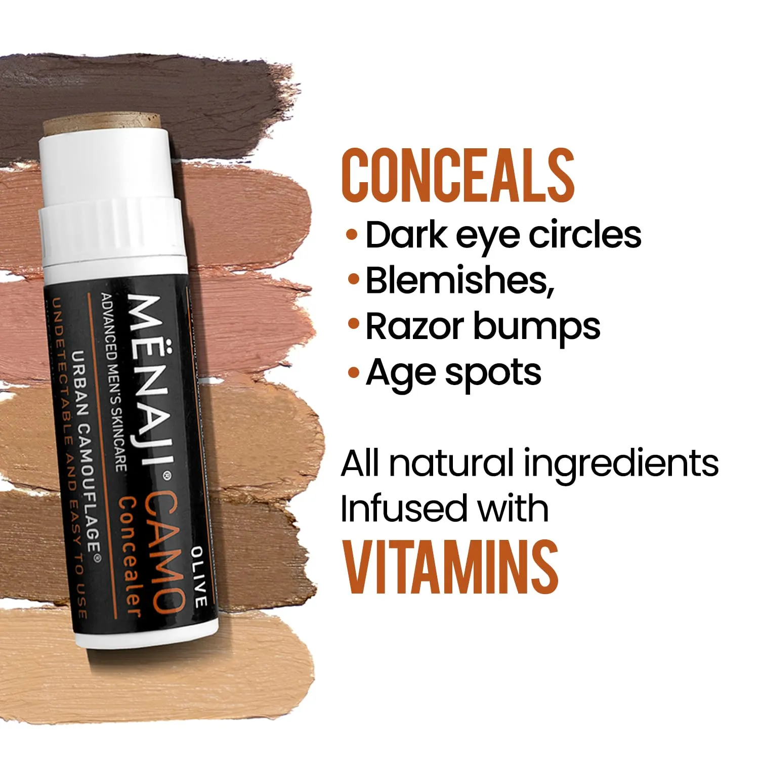 MËNAJI URBAN CAMOUFLAGE® Concealer Stick for Men - Skin Foundation Concealer for Dark Circles, Acne, Under Eye - Corrector - Mens Cosmetics - Deep - 0.35oz