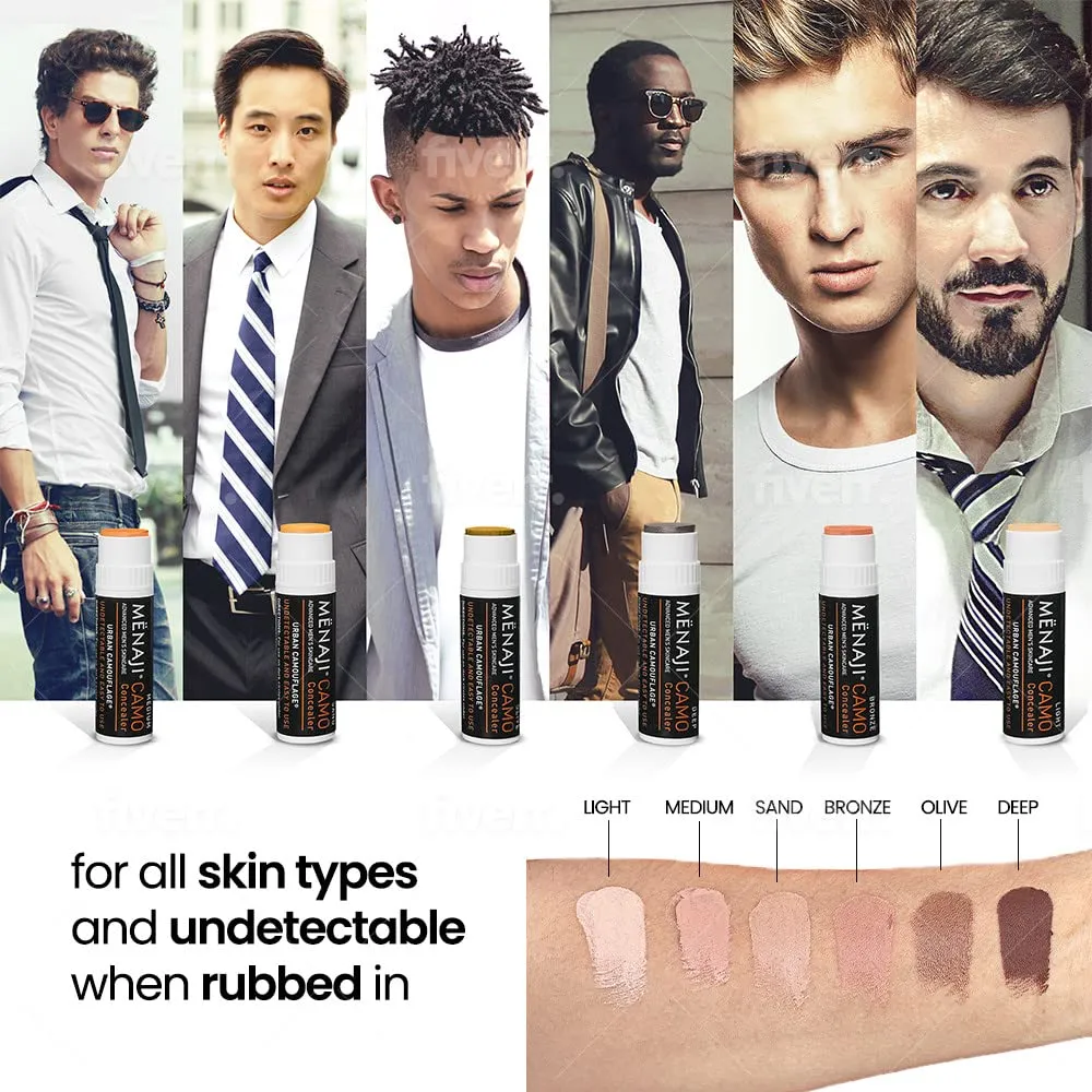 MËNAJI URBAN CAMOUFLAGE® Concealer Stick for Men - Skin Foundation Concealer for Dark Circles, Acne, Under Eye - Corrector - Mens Cosmetics - Deep - 0.35oz