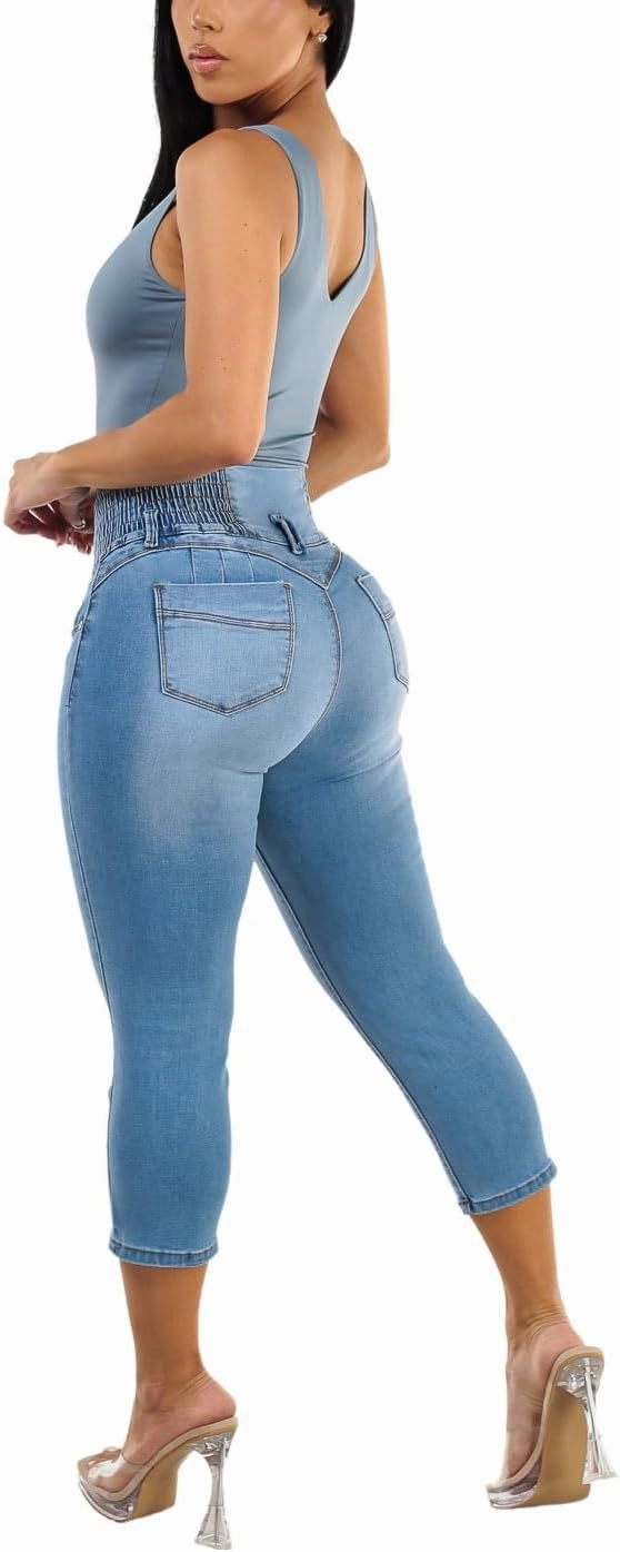 Moda Xpress Butt Lifting Denim Capris for Women - High Waisted Stretch Capris Levanta Cola