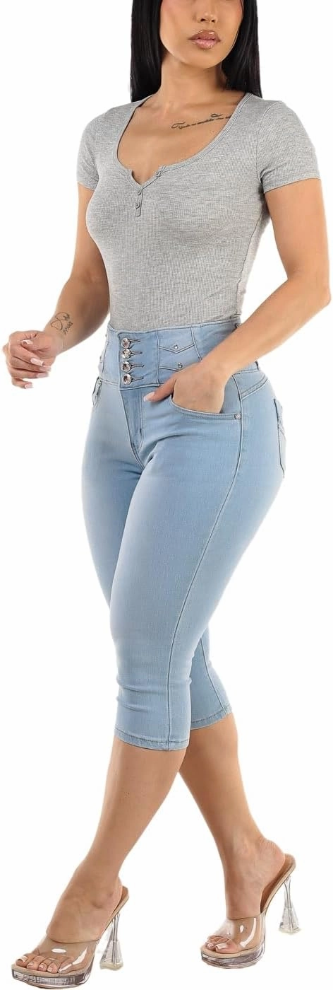 Moda Xpress Butt Lifting Denim Capris for Women - High Waisted Stretch Capris Levanta Cola
