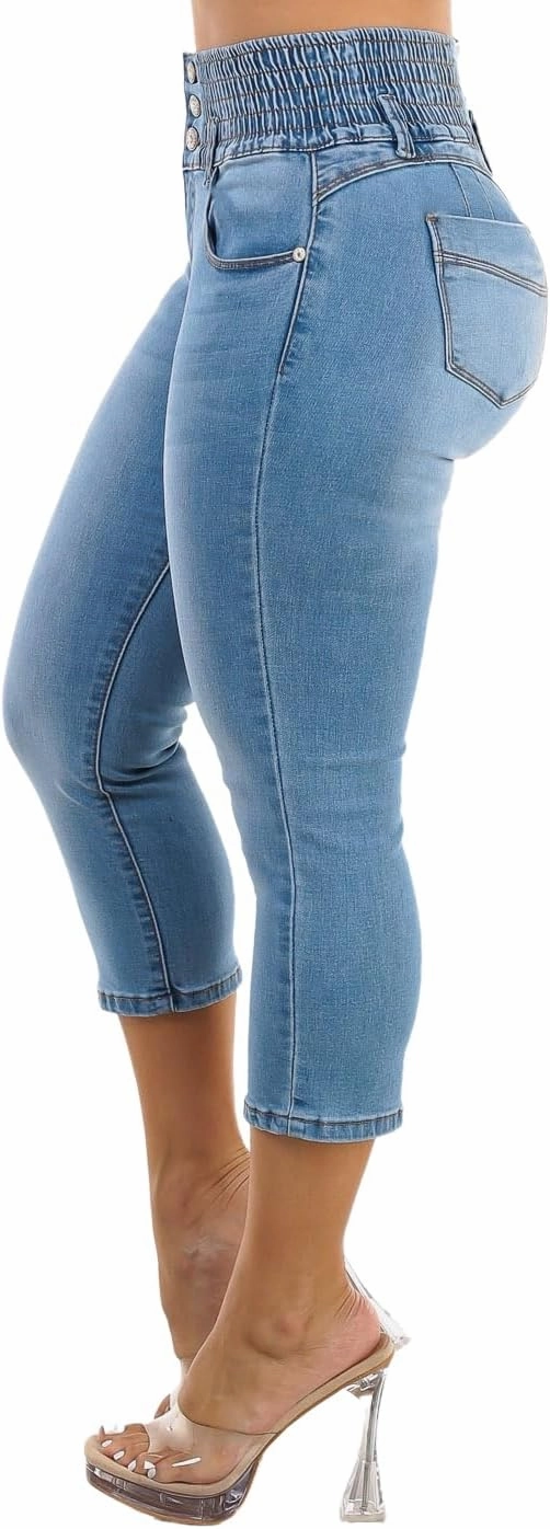 Moda Xpress Butt Lifting Denim Capris for Women - High Waisted Stretch Capris Levanta Cola