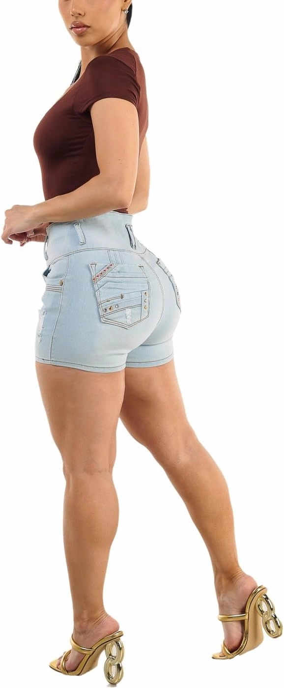 Moda Xpress Butt Lifting Denim Shorts for Women - Mid - High Waisted Shorts - Levanta Cola