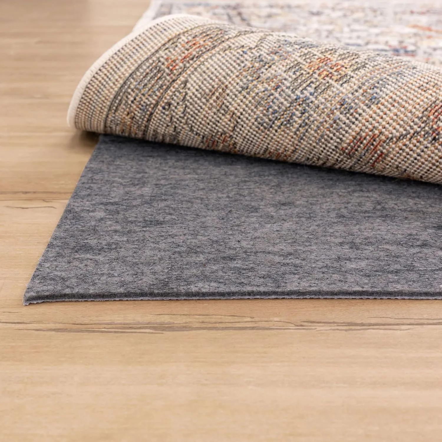 Mohawk Home 5' x 8' Premium Luxury Non Slip Rug Pad 1/4 Thick Dual Surface Felt   Rubber Gripper - Safe for All Floors, Synthetic Fiber, Grey