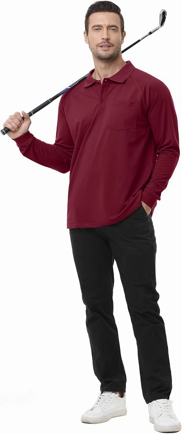 MOHEEN Men's Pique Polo Shirts Dry Fit UPF 50  Long Sleeve Golf Shirt Big and Tall M-6XL