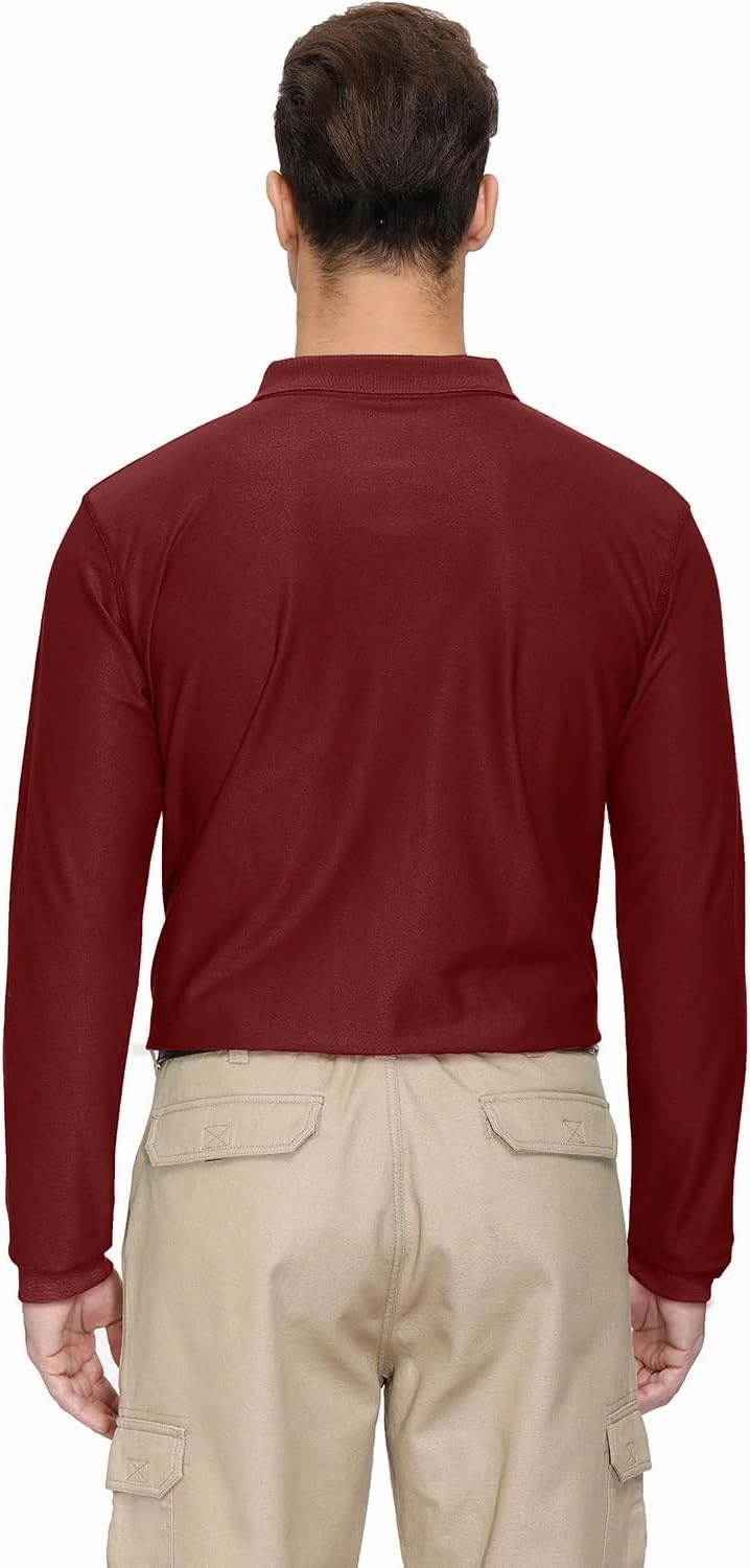 MOHEEN Men's Pique Polo Shirts Dry Fit UPF 50  Long Sleeve Golf Shirt Big and Tall M-6XL