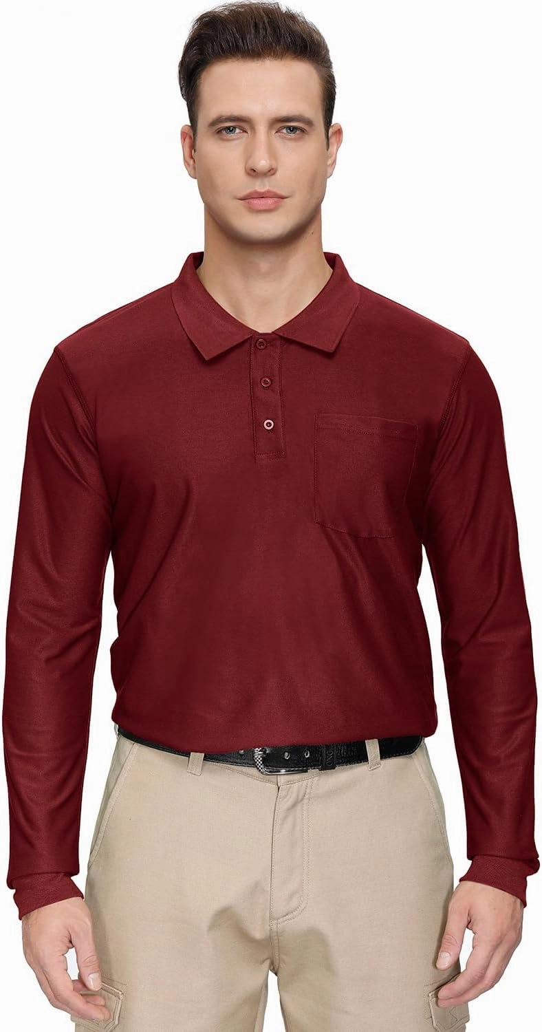 MOHEEN Men's Pique Polo Shirts Dry Fit UPF 50  Long Sleeve Golf Shirt Big and Tall M-6XL