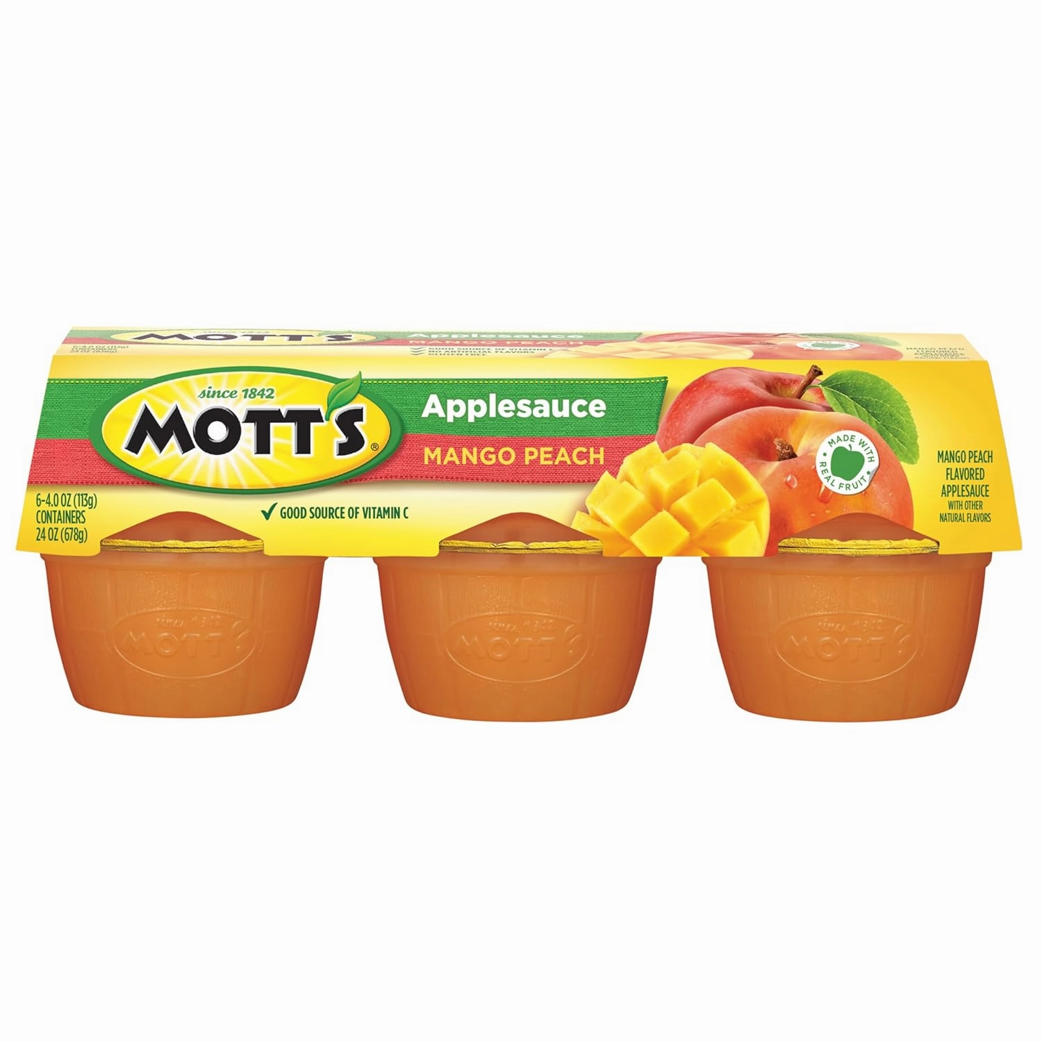 Mott's Mango Peach Applesauce, 4 Oz Cups, 72 Count (12 Packs Of 6), No Artificial Flavors, Good Source Of Vitamin C, Nutritious Option For The Whole Family
