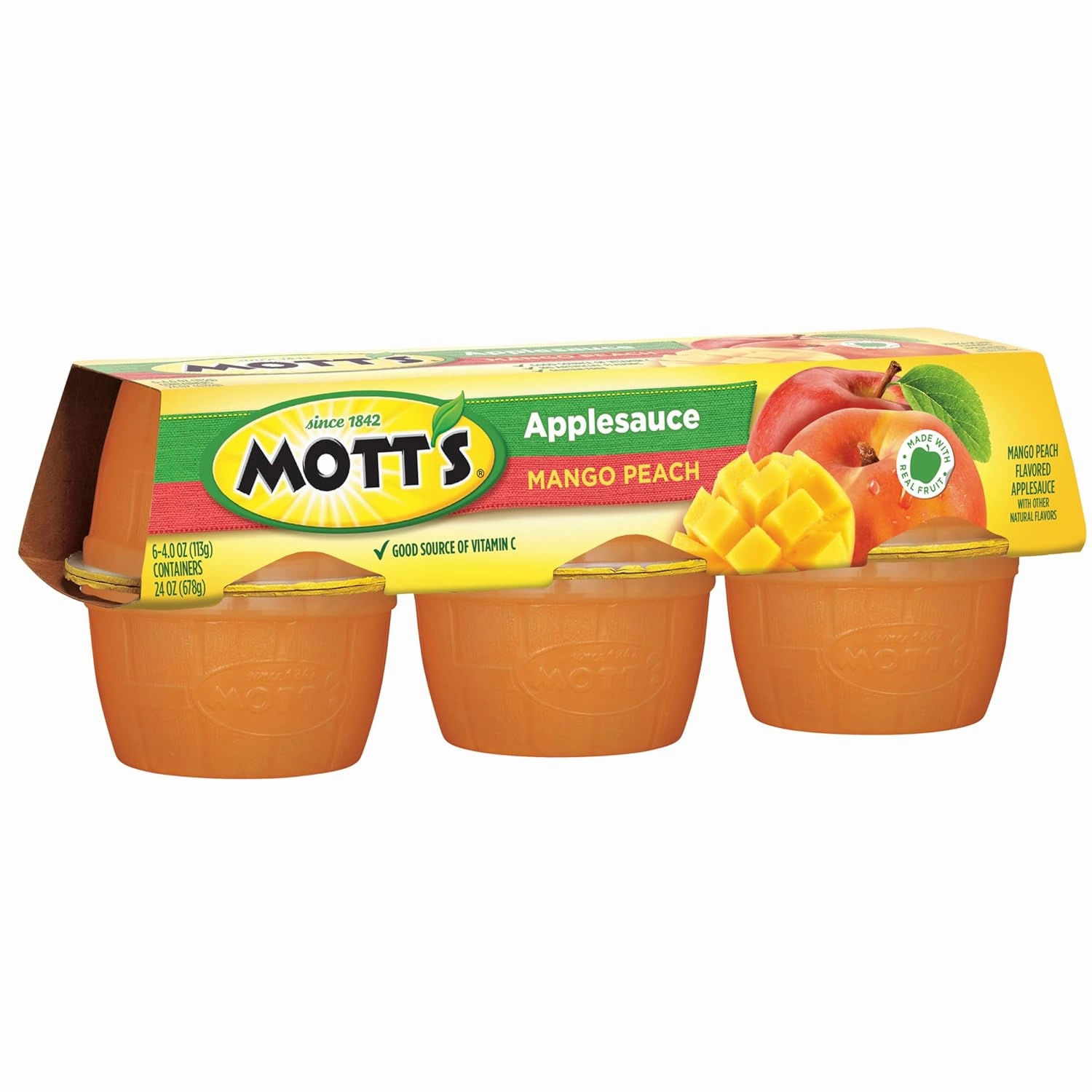 Mott's Mango Peach Applesauce, 4 Oz Cups, 72 Count (12 Packs Of 6), No Artificial Flavors, Good Source Of Vitamin C, Nutritious Option For The Whole Family