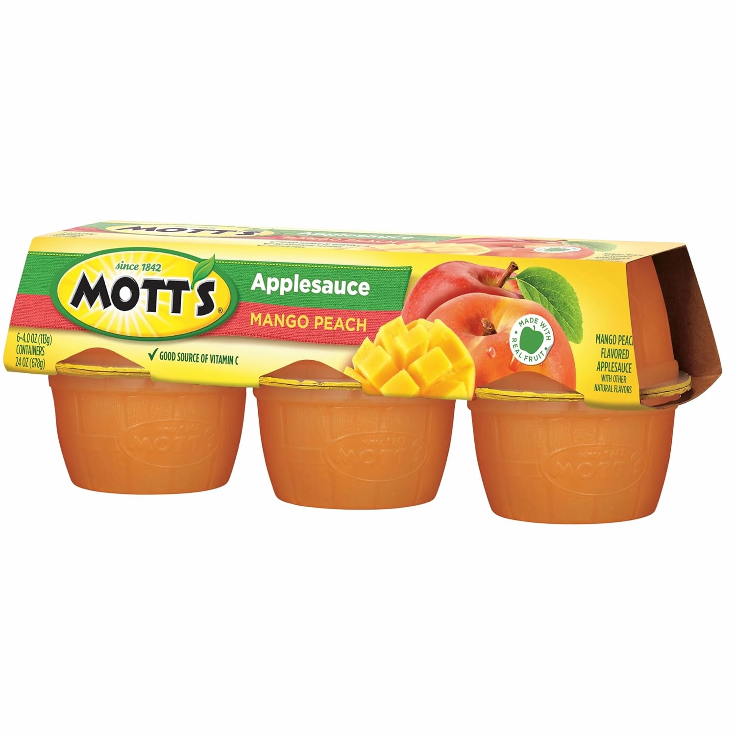 Mott's Mango Peach Applesauce, 4 Oz Cups, 72 Count (12 Packs Of 6), No Artificial Flavors, Good Source Of Vitamin C, Nutritious Option For The Whole Family