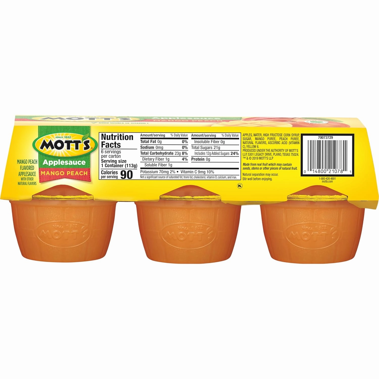 Mott's Mango Peach Applesauce, 4 Oz Cups, 72 Count (12 Packs Of 6), No Artificial Flavors, Good Source Of Vitamin C, Nutritious Option For The Whole Family