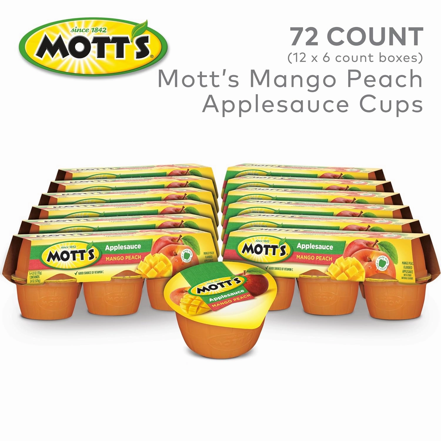 Mott's Mango Peach Applesauce, 4 Oz Cups, 72 Count (12 Packs Of 6), No Artificial Flavors, Good Source Of Vitamin C, Nutritious Option For The Whole Family