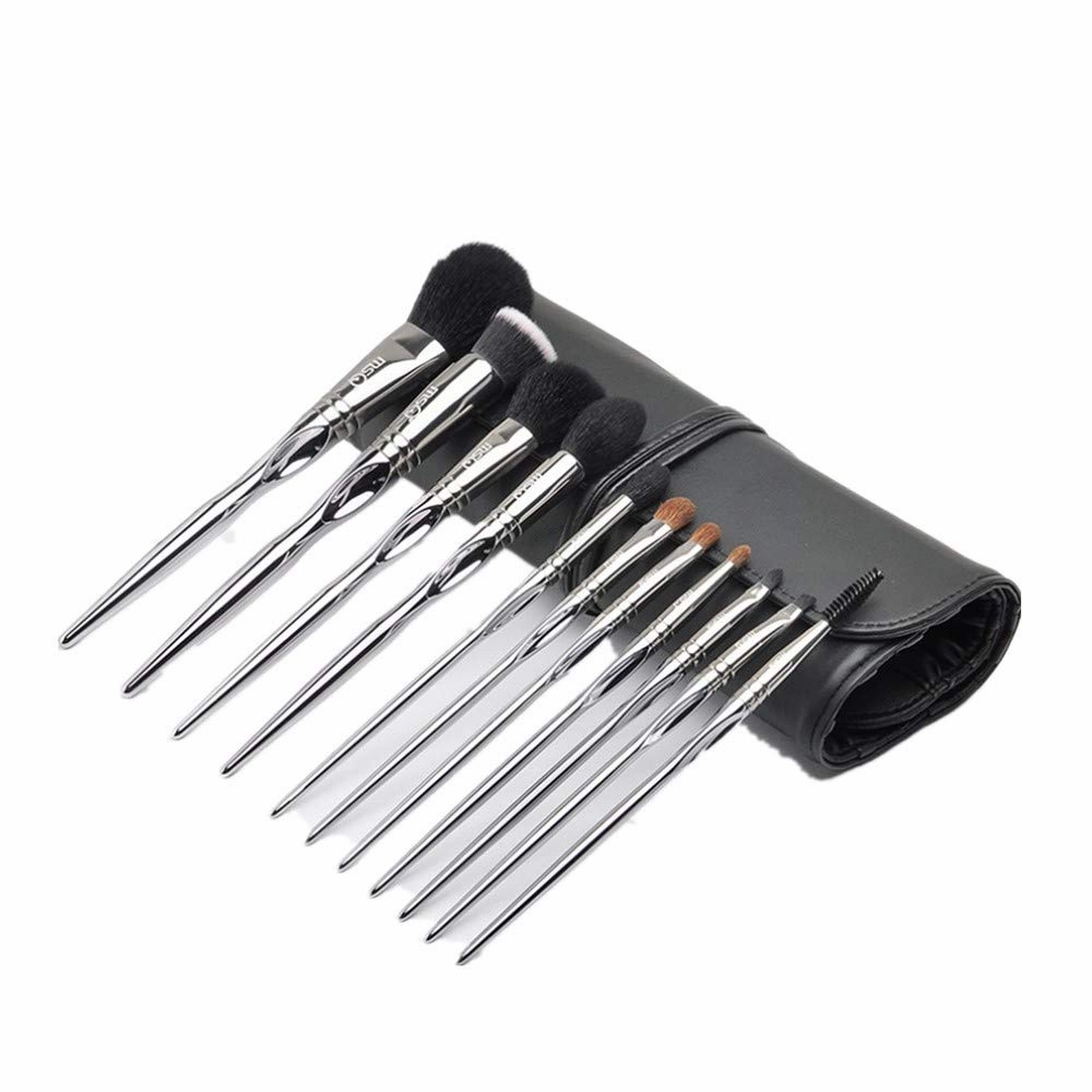 MSQ Wool Makeup Brush Set 11pcs with Portable Tie-up Bag for Foundation Powder Contour Blending Eye Shadow