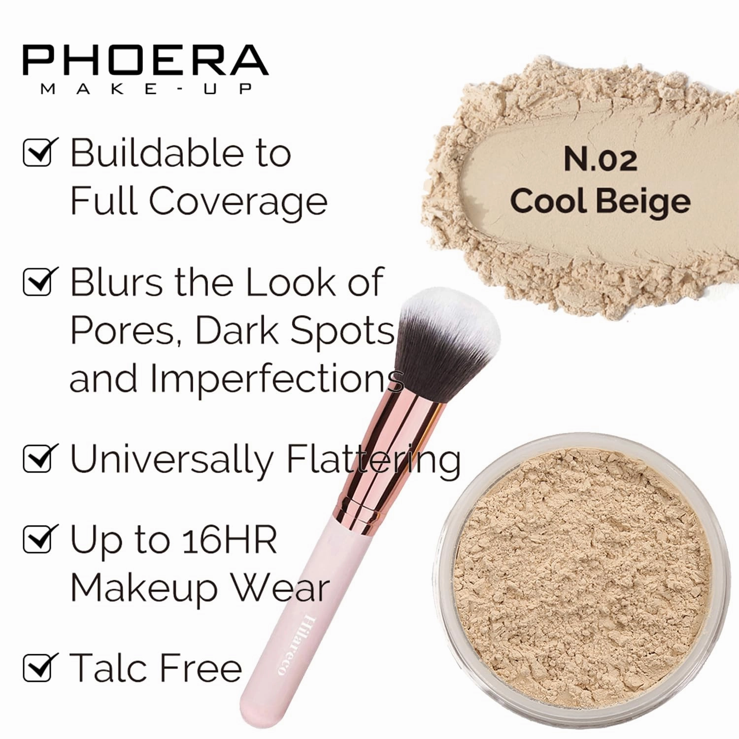 Mushroom Head Air Cushion CC Cream Natural Foundation,Phoera Powder, Bright Makeup Base Long Lasting with Makeup Sponge and Flat Top Kabuki Foundation Brush (#04 Buff Beige)