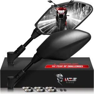MZS Motorcycle Mirrors Rear View Side 8MM 10MM Black Universal Compatible with Street Dirt Bike Quad Adventure Scooter Coolster Moped GY6 Cruiser ATV