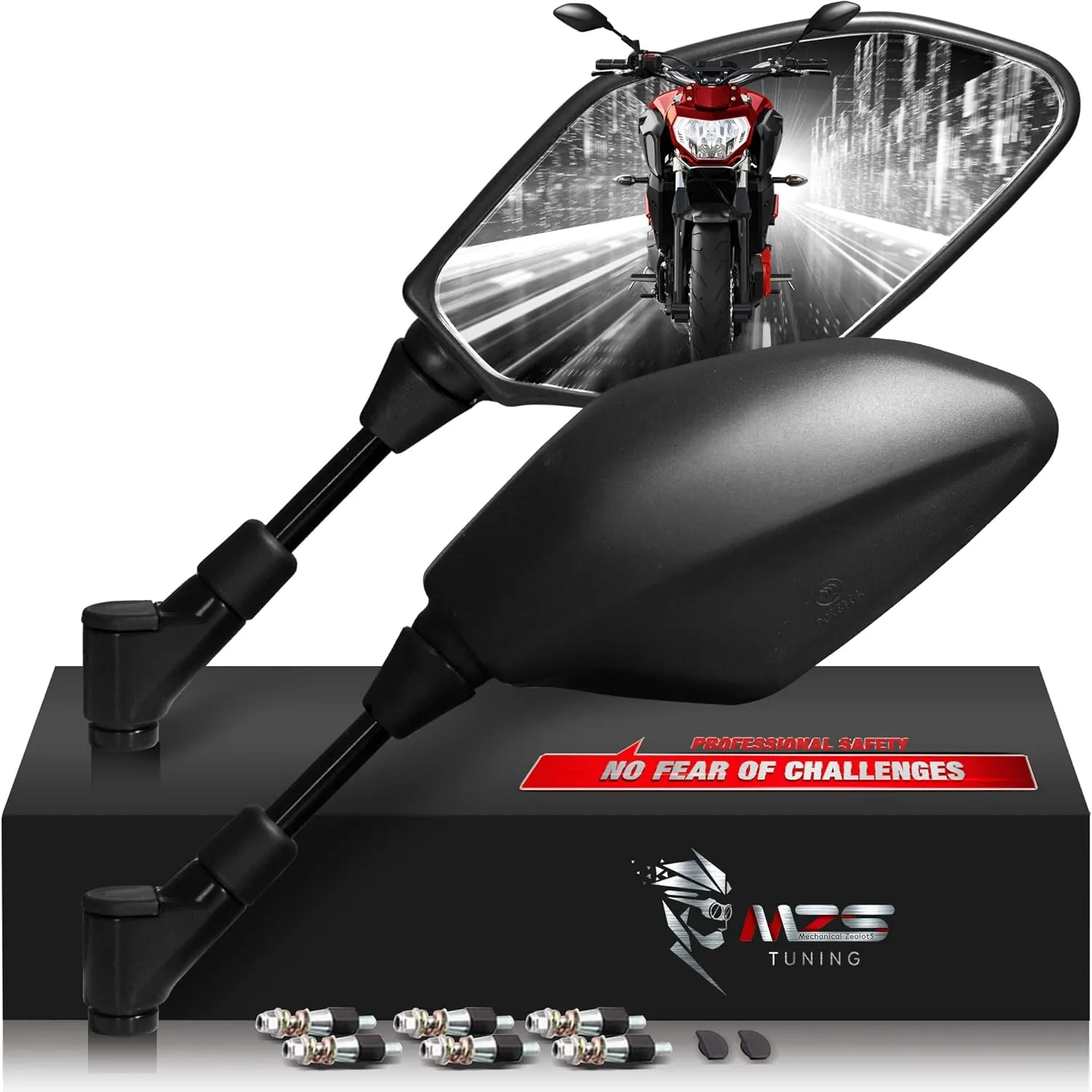 MZS Motorcycle Mirrors Rear View Side 8MM 10MM Black Universal Compatible with Street Dirt Bike Quad Adventure Scooter Coolster Moped GY6 Cruiser ATV