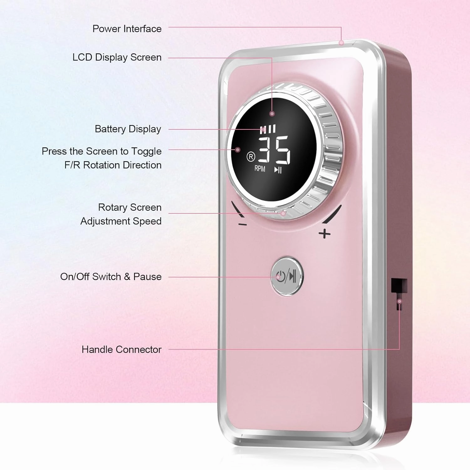 Nail Drill Professional 35000 RPM, Electric Nail File Machine for Acrylic Nails Gel Polishing Removing, Cordless E-File with Bits Kit for Manicure Salon Home(Peach Pink)
