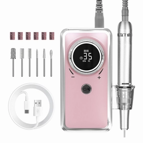 Nail Drill Professional 35000 RPM, Electric Nail File Machine for Acrylic Nails Gel Polishing Removing, Cordless E-File with Bits Kit for Manicure Salon Home(Peach Pink)