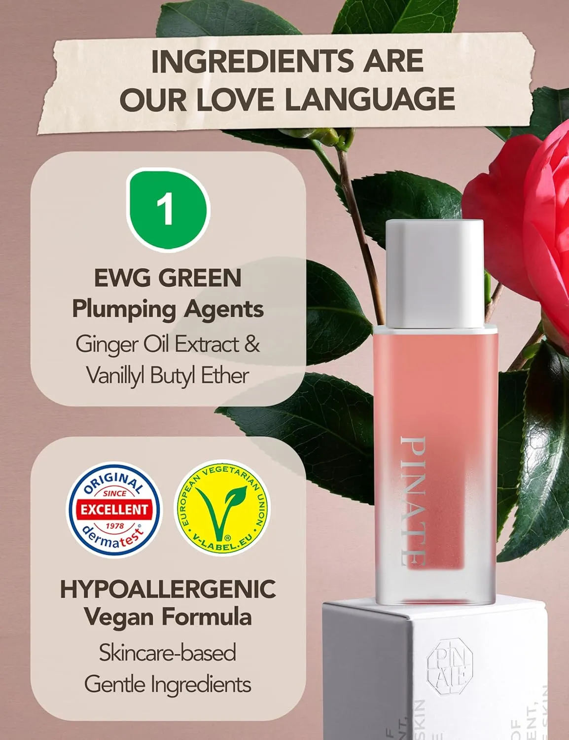 Natural Bloom Korean Lip Plumper Pink Muhly | Moisturizing Lip Booster Plumping Oil Tint Serum Enriched w/Camellia & Safflower Serum| Non-Irritating Color Changing Lip Oil