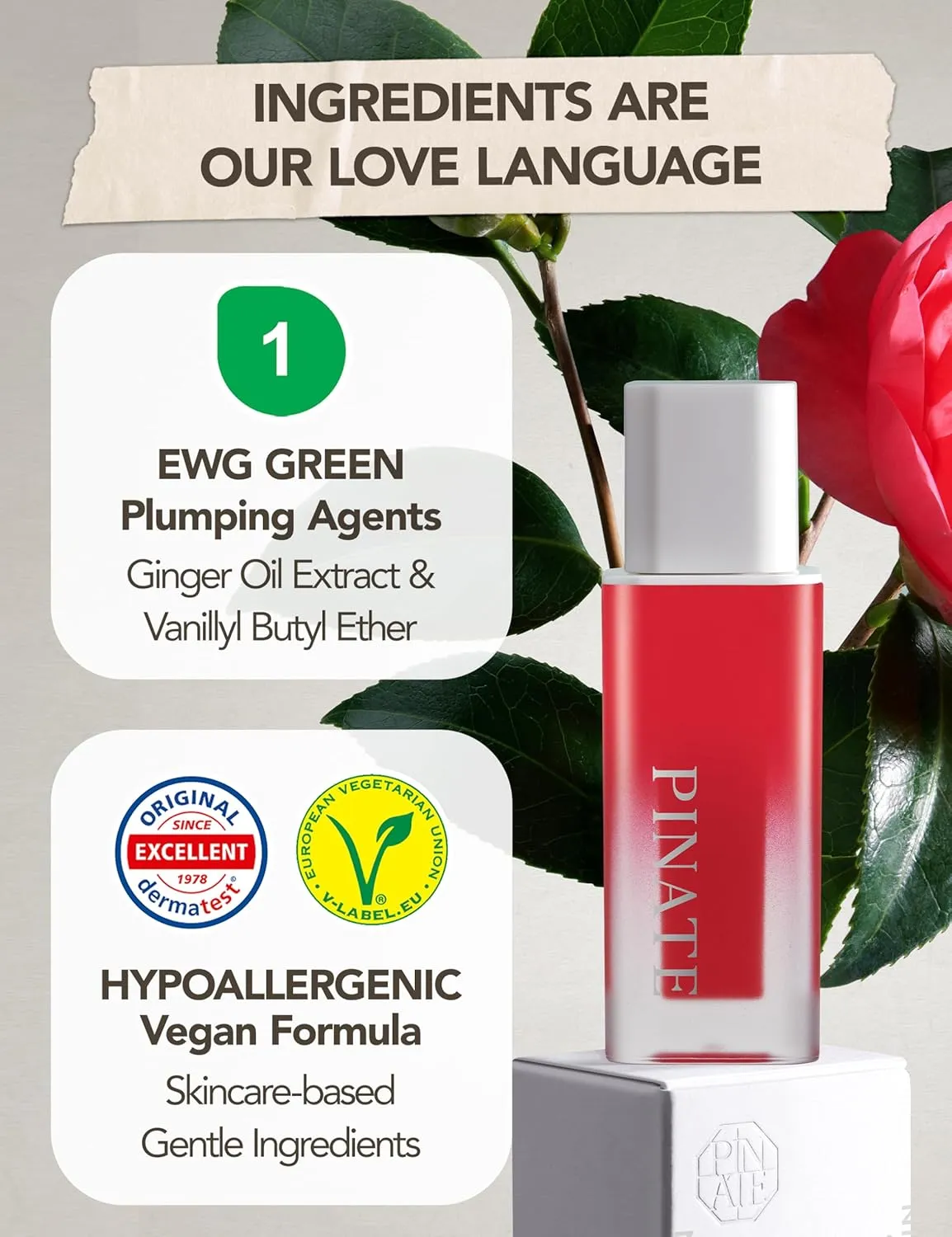Natural Bloom Korean Lip Plumper Red Camelia | Moisturizing Lip Booster Plumping Oil Tint Serum Enriched w/Camellia & Safflower Serum| Non-Irritating Color Changing Lip Oil