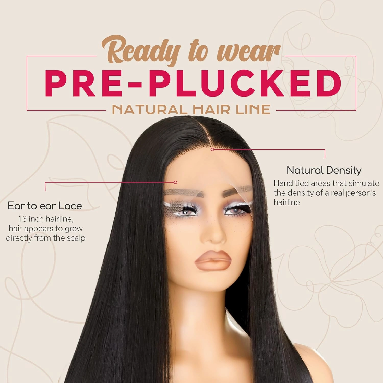 Natural Black Straight Lace Front Wig Pre Plucked Ready to Wear Wigs Synthetic Hair Glueless 13x5x1 T-part Natural Hairline With Baby Hair For Black Women
