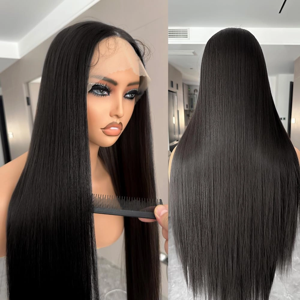Natural Black Straight Lace Front Wig Pre Plucked Ready to Wear Wigs Synthetic Hair Glueless 13x5x1 T-part Natural Hairline With Baby Hair For Black Women
