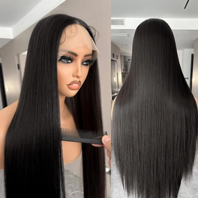 Natural Black Straight Lace Front Wig Pre Plucked Ready to Wear Wigs Synthetic Hair Glueless 13x5x1 T-part Natural Hairline With Baby Hair For Black Women