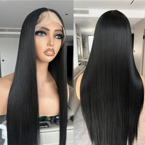 Natural Looking Hair Synthetic Jet Black Lace Front Wig Silk Straight Wigs Heat Resistant Fiber Pre Plucked With Baby Hair Hand Made 13X5X1 Daily Wig