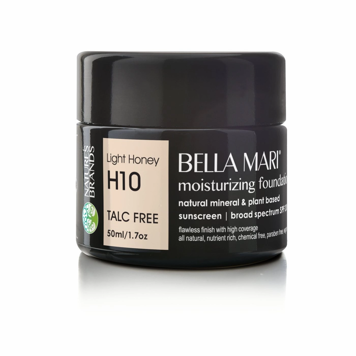 Natural Moisturizing Foundation by Bella Mari (Light Honey H10, 1.7 Fl Oz Glass Jar) - Made with Organic Ingredients - No Toxic Synthetic Chemicals - TSA-Approved Travel Size