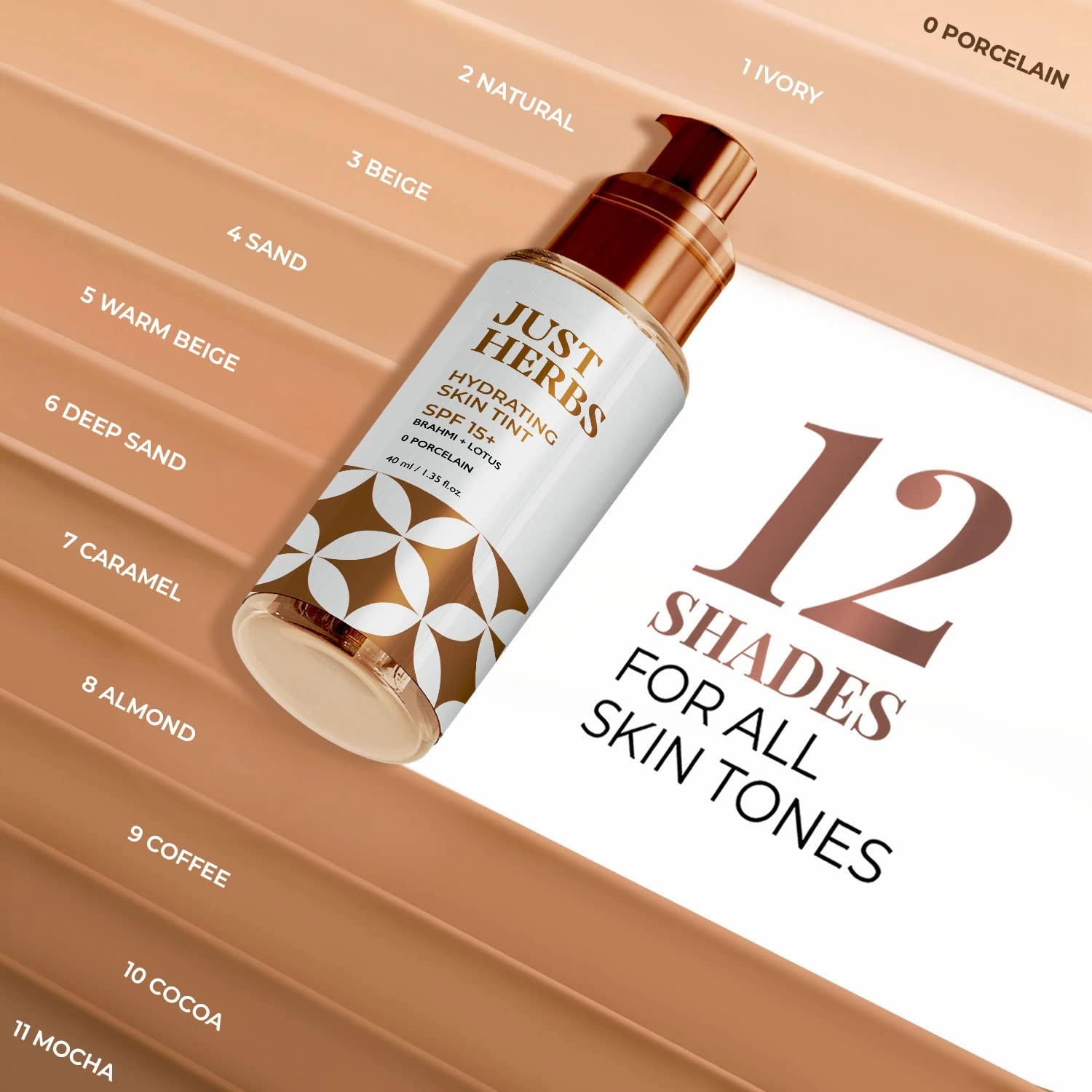 Natural Skin Tint Foundation, BB Cream with Brahmi for Medium Coverage - Non- Cakey & Lightweight, Shade-0 Porcelain, 1.35 fl oz