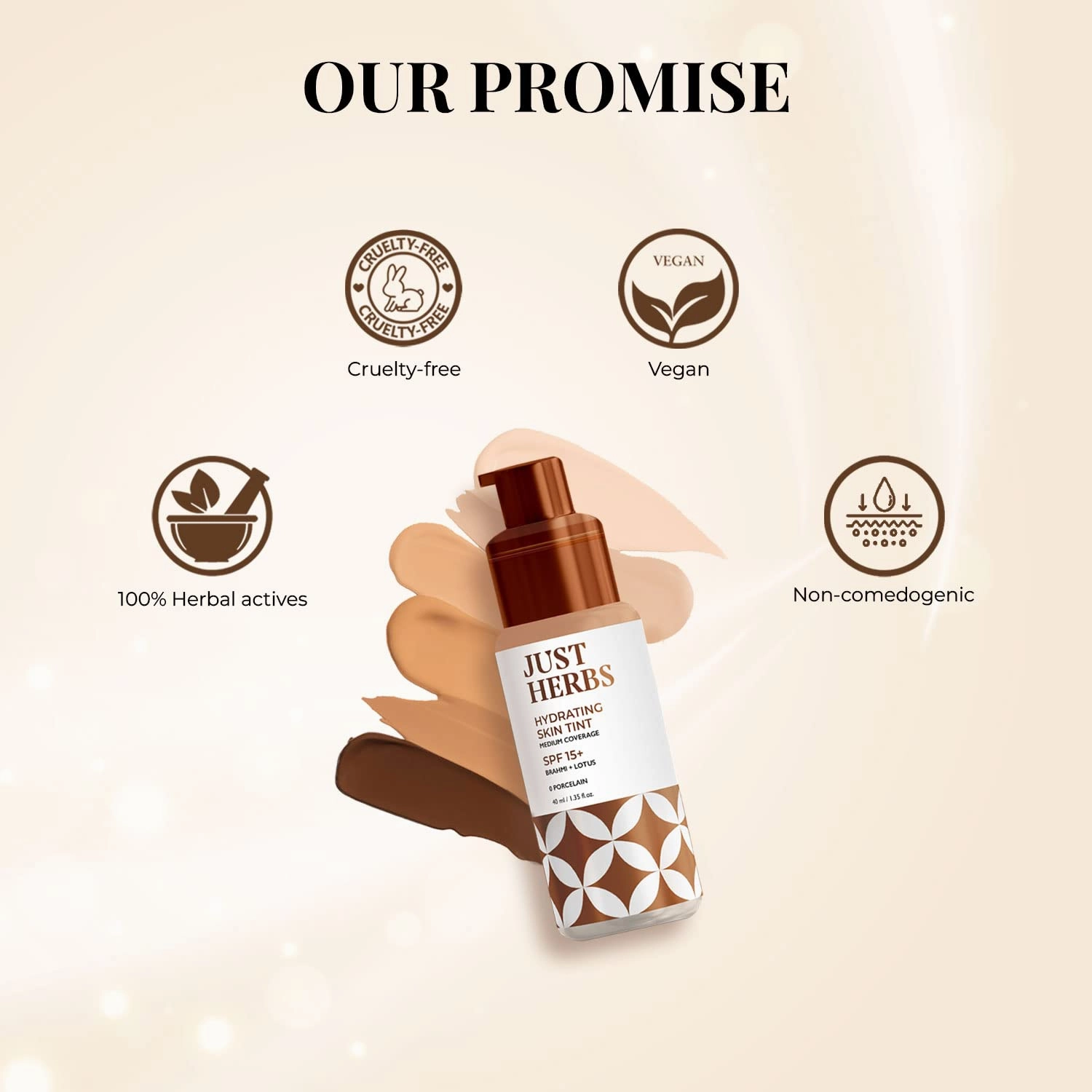 Natural Skin Tint Foundation, BB Cream with Brahmi for Medium Coverage - Non- Cakey & Lightweight, Shade-0 Porcelain, 1.35 fl oz