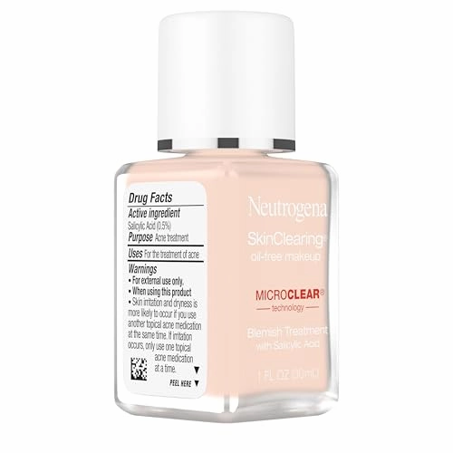 Neutrogena SkinClearing Oil-Free Acne and Blemish Fighting Liquid Foundation with.5% Salicylic Acid Acne Medicine, Shine Controlling Makeup for Acne Prone Skin, 20 Natural Ivory, 1 fl. oz