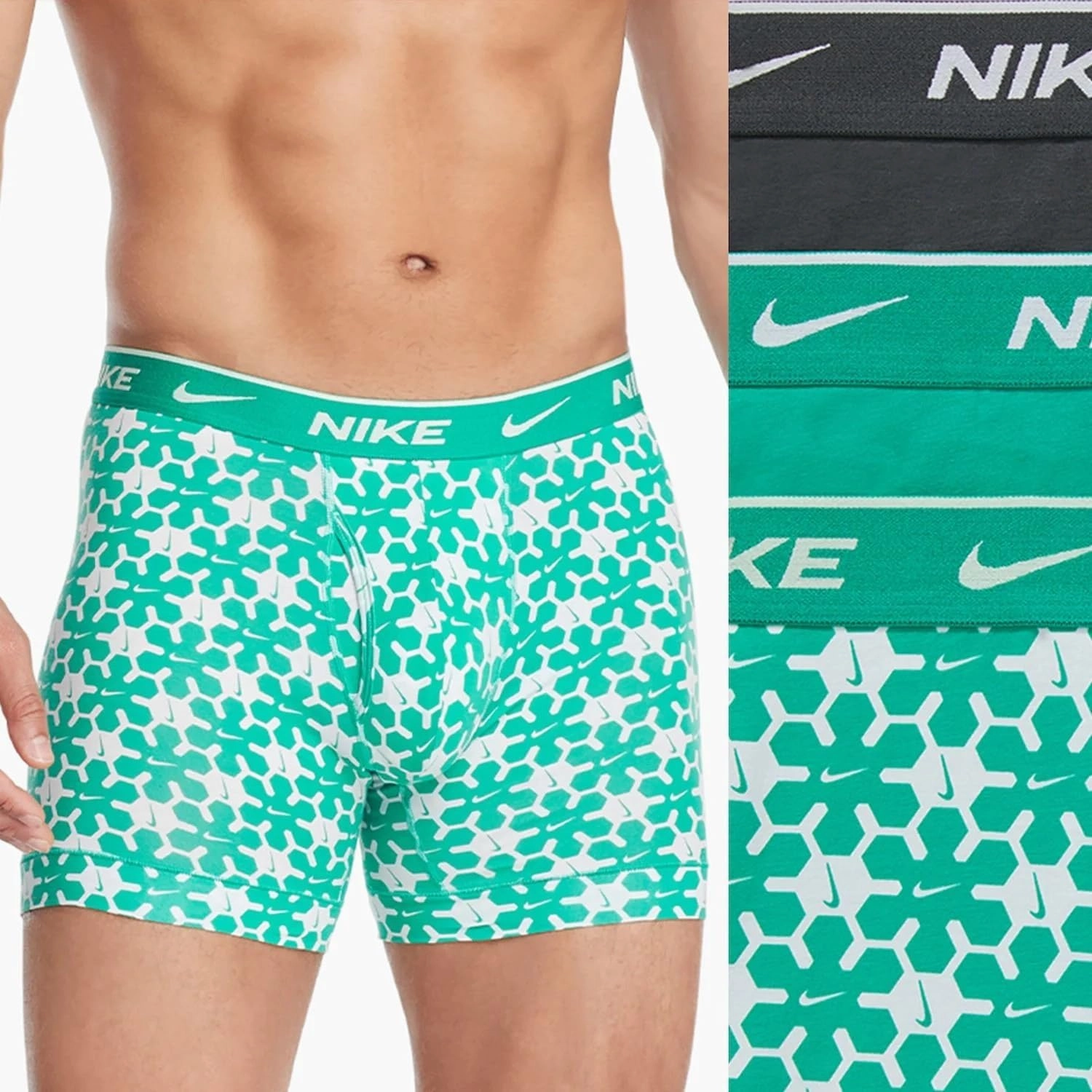Nike Dri-FIT Men's Essential Cotton Stretch Boxer Briefs w/Fly - Human Crafted Print/Stadium Green/Anthracite, Medium