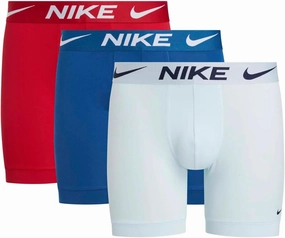 Nike Men`s Essential Micro Boxer Briefs 3 Pack - Glacier Blue/Court Blue/Gym Red, Medium