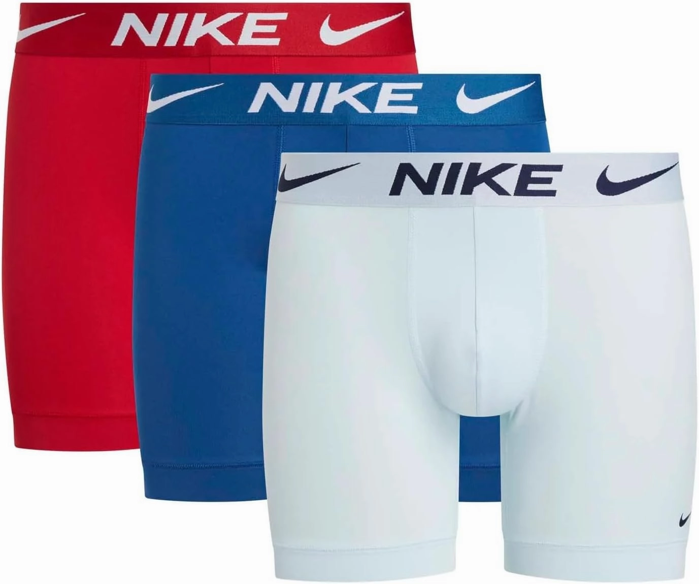 Nike Men`s Essential Micro Boxer Briefs 3 Pack - Glacier Blue/Court Blue/Gym Red, Medium