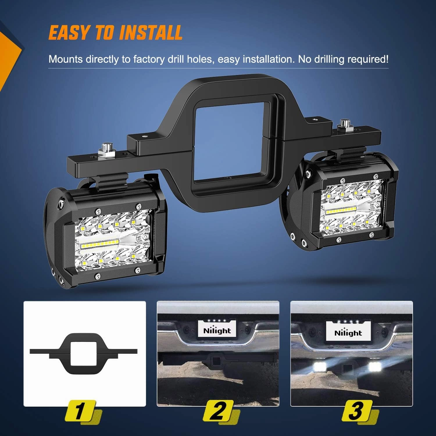 Nilight 2 Pcs 4 Inch 60W Led Pods with 2 Inch Tow Hitch Mounting Brackets Backup Reverse Lights Rear Light Bar for Pickup ATV SUV Truck Trailer Boat
