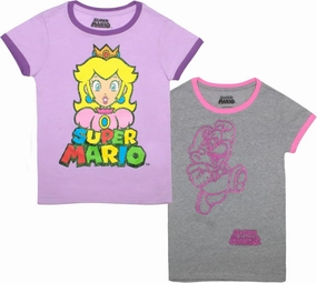 Nintendo Super Mario Princess Peach Girls 2-Piece Set, Casual Graphic Print Short Sleeve T-Shirt Outfit Bundle for Kids