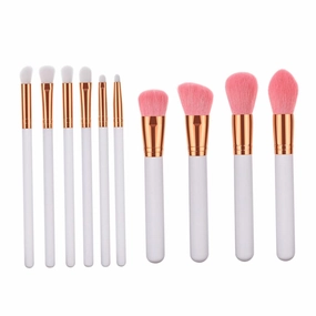 NOLITOY 10-piece Goat Hair Makeup Brush Set Wooden Handle Professional Cosmetics Tool for Women Blending Powder Foundation Cream Travel Size