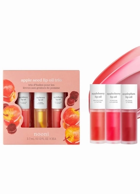 NOONI Korean Hydrating Lip Oil Gift Set - Appleseed Lip Oil Trio, 0.12 Fl Oz x 3ea   Vegan Appleseed Lip Oil Set - Appleberry & Applecherry & Appleplum, 0.12 FL Oz x 3ea Bundle