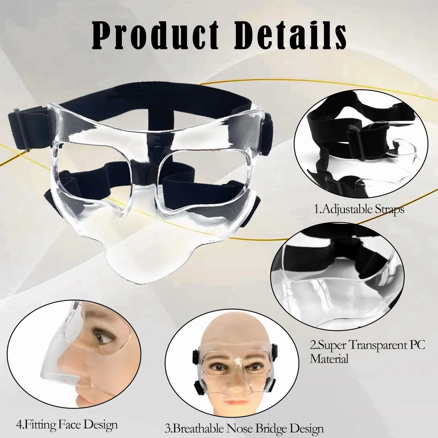 Nose Guard for Broken Nose, Adjustable Basketball Face Shield Mask with Foam Padding for Men and Women, Sports Training Masks Protects Your Nose and Face from Injury for Basketball, Soccer
